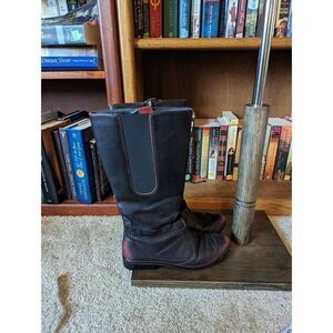 NAOT black and red distressed leather tall boots sz 38
